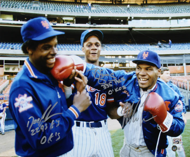 Mike Tyson, Doc Gooden & Daryl Strawberry Triple Signed Print Size 16" x 20" with Beckett Witness